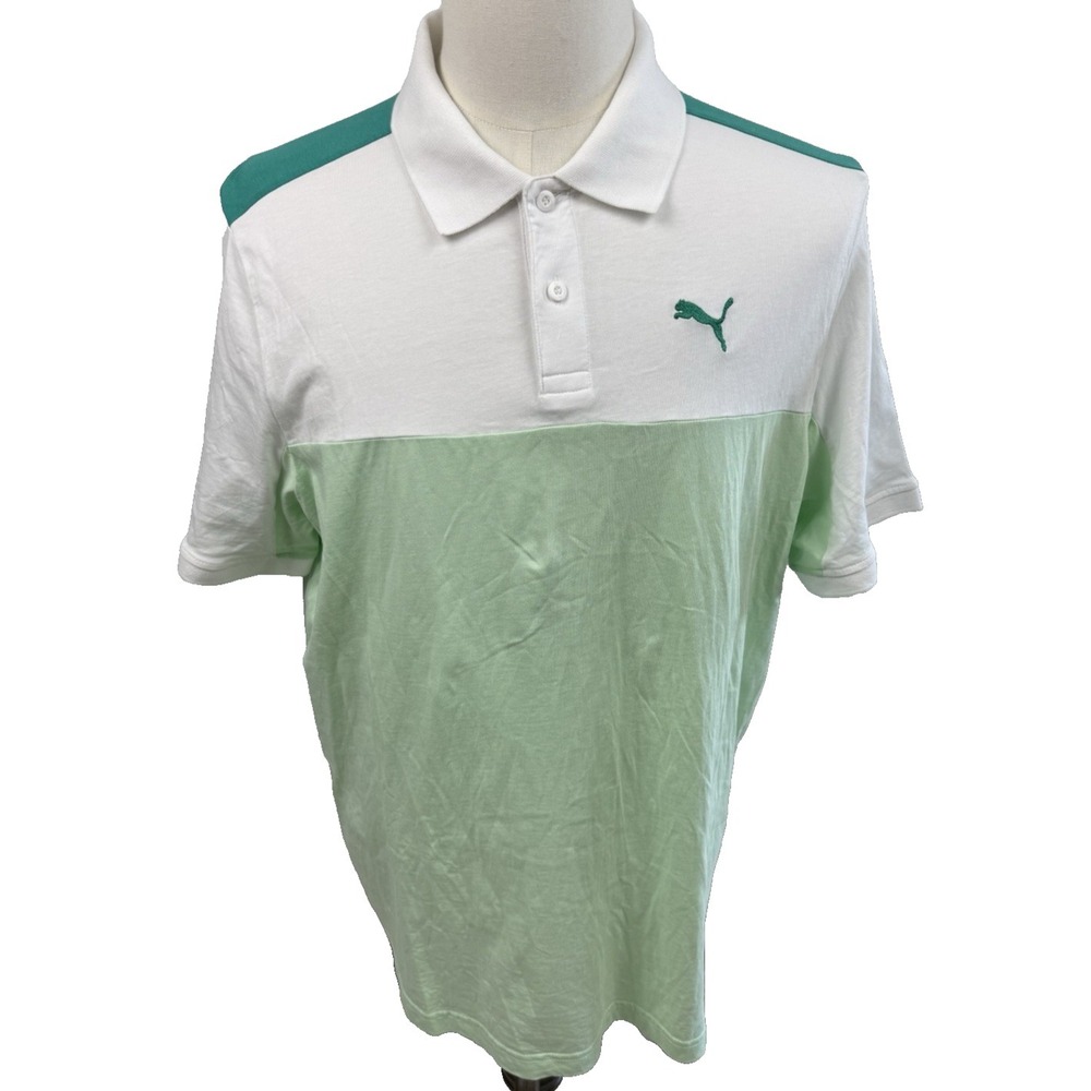 Puma‎ Green Colorblock Cotton Mens Golf Polo Shirt XLarge